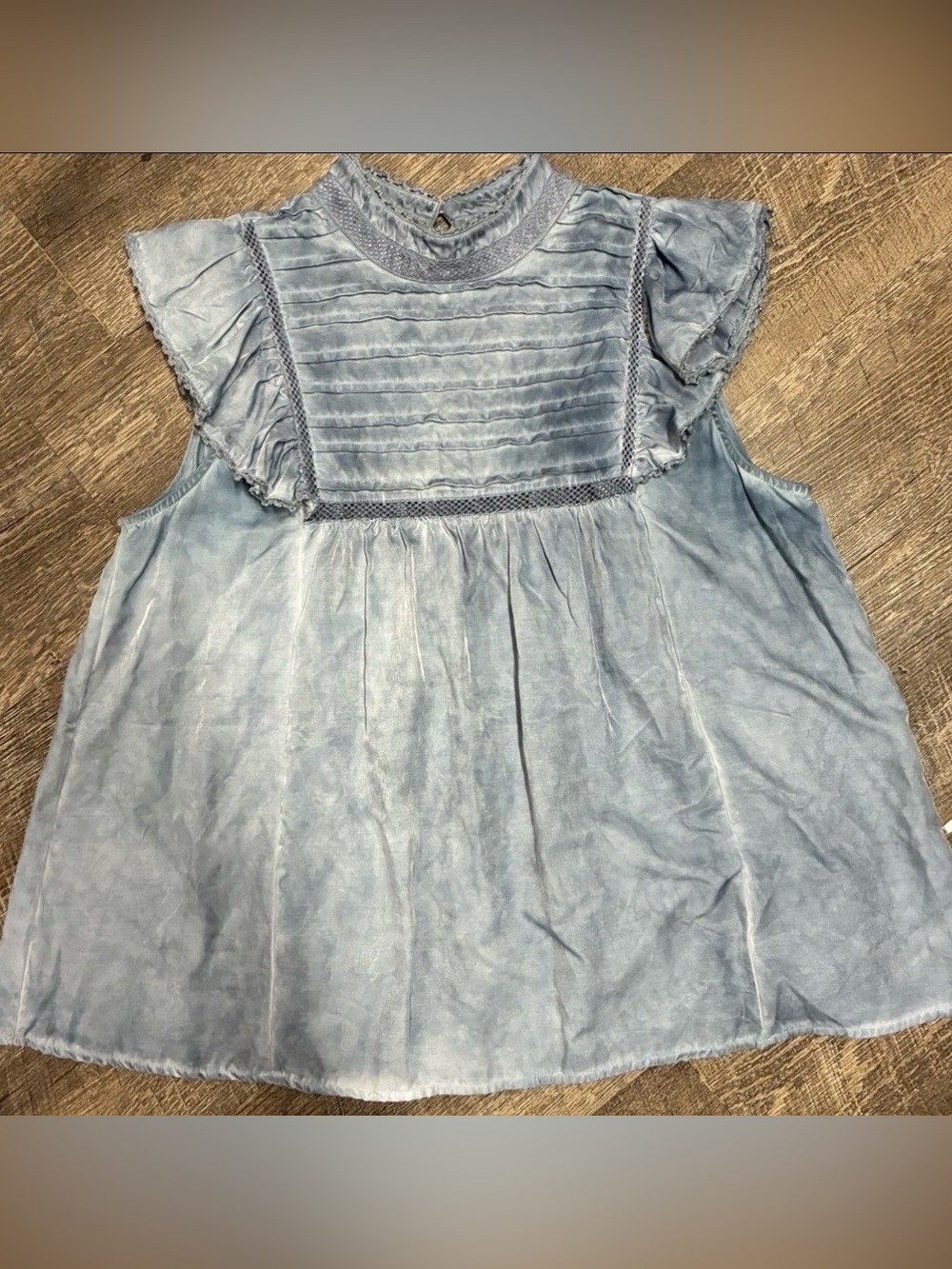Women's Blue Bohemian Short Sleeve Cotton Blouse Size Small